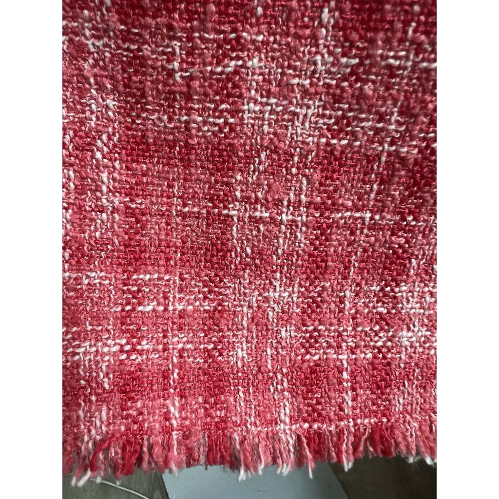 ZARA Red Pink Plaid Tweed Oversized Shacket Snap Button Down Jacket Raw Hem Sz S