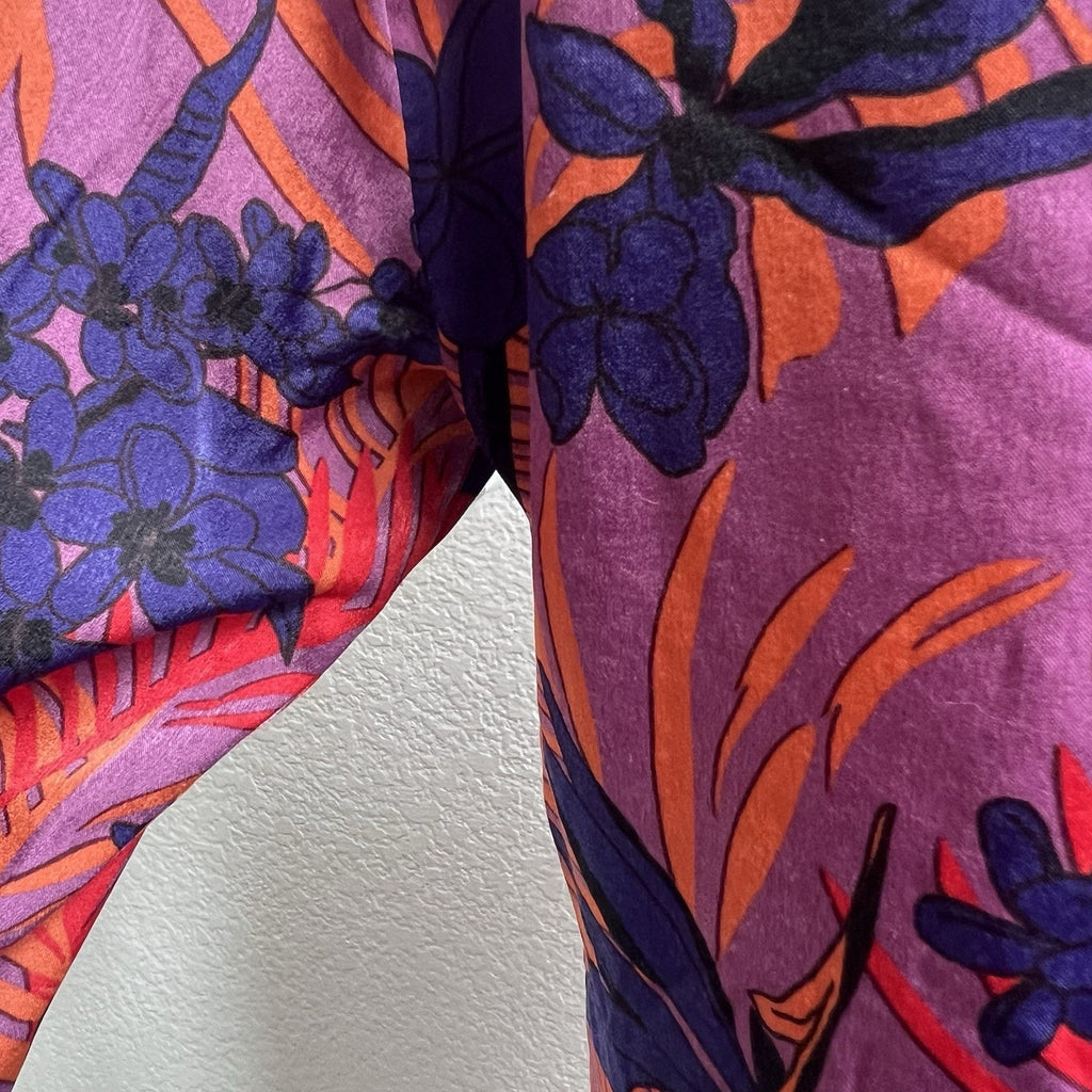 Zara Womens Sz S Floral Print Long Sleeve Satin Dress V Neck Ruched Front
