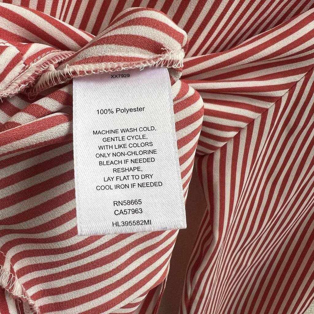 Chelsea28 Women's Blouse V Neck Faux Wrap Long Slv Top Red Stripe Office Sz S