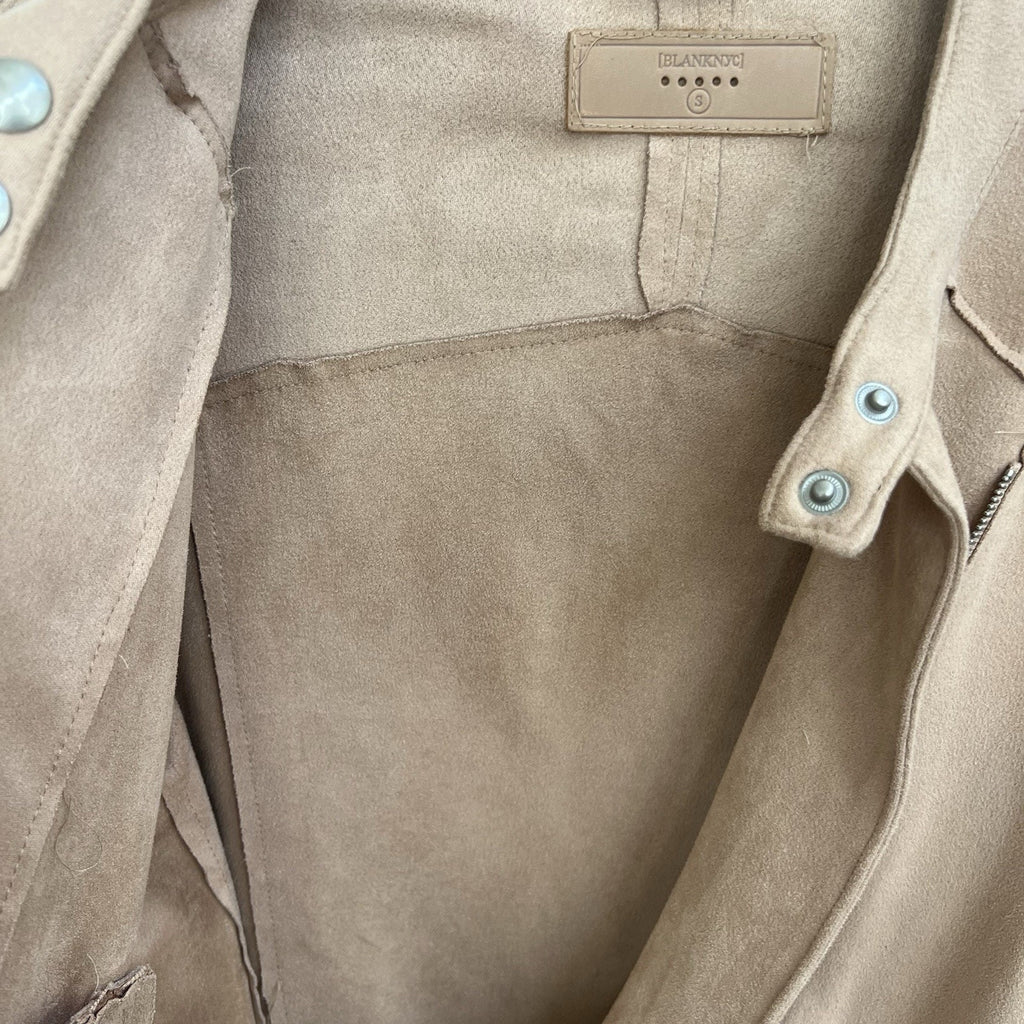 BlankNYC Short Moto Jacket Tan Faux Suede Leather Sz S Zipper Casual