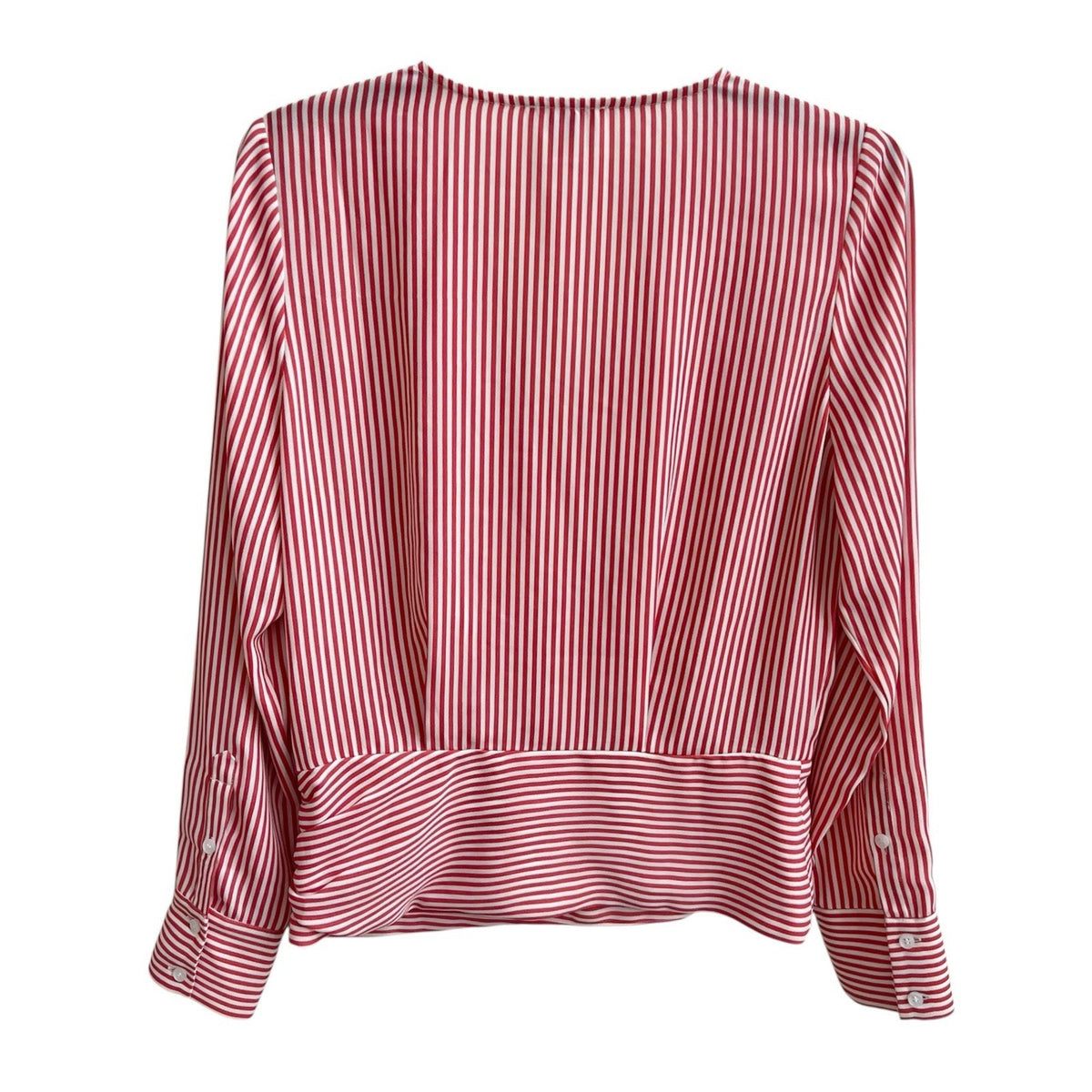 Chelsea28 Women's Blouse V Neck Faux Wrap Long Slv Top Red Stripe Office Sz S