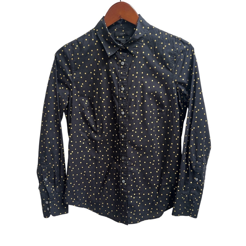 J.crew Women’s Perfect Shirt Button Down Long Slv Polka dot Sz 4 Black Career