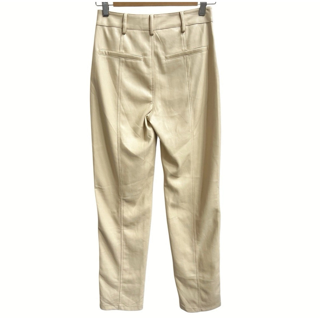 MOTEL ROCKS Centa Trouser Straight Leg Faux Leather PU Vegan Sz XS Beige
