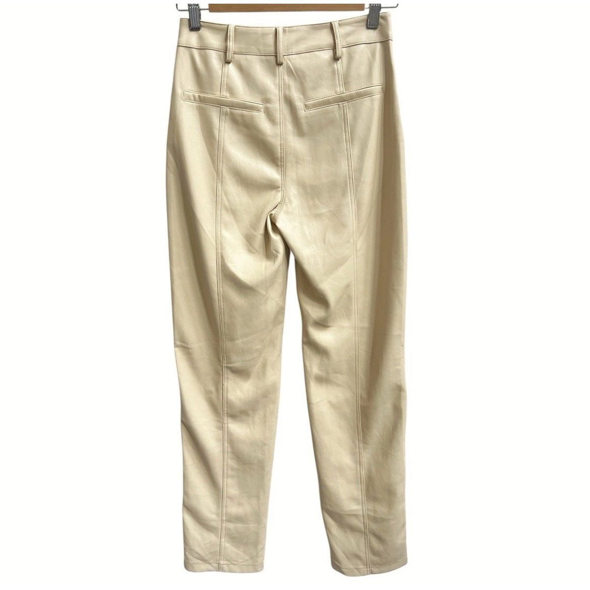 MOTEL ROCKS Centa Trouser Straight Leg Faux Leather PU Vegan Sz XS Beige