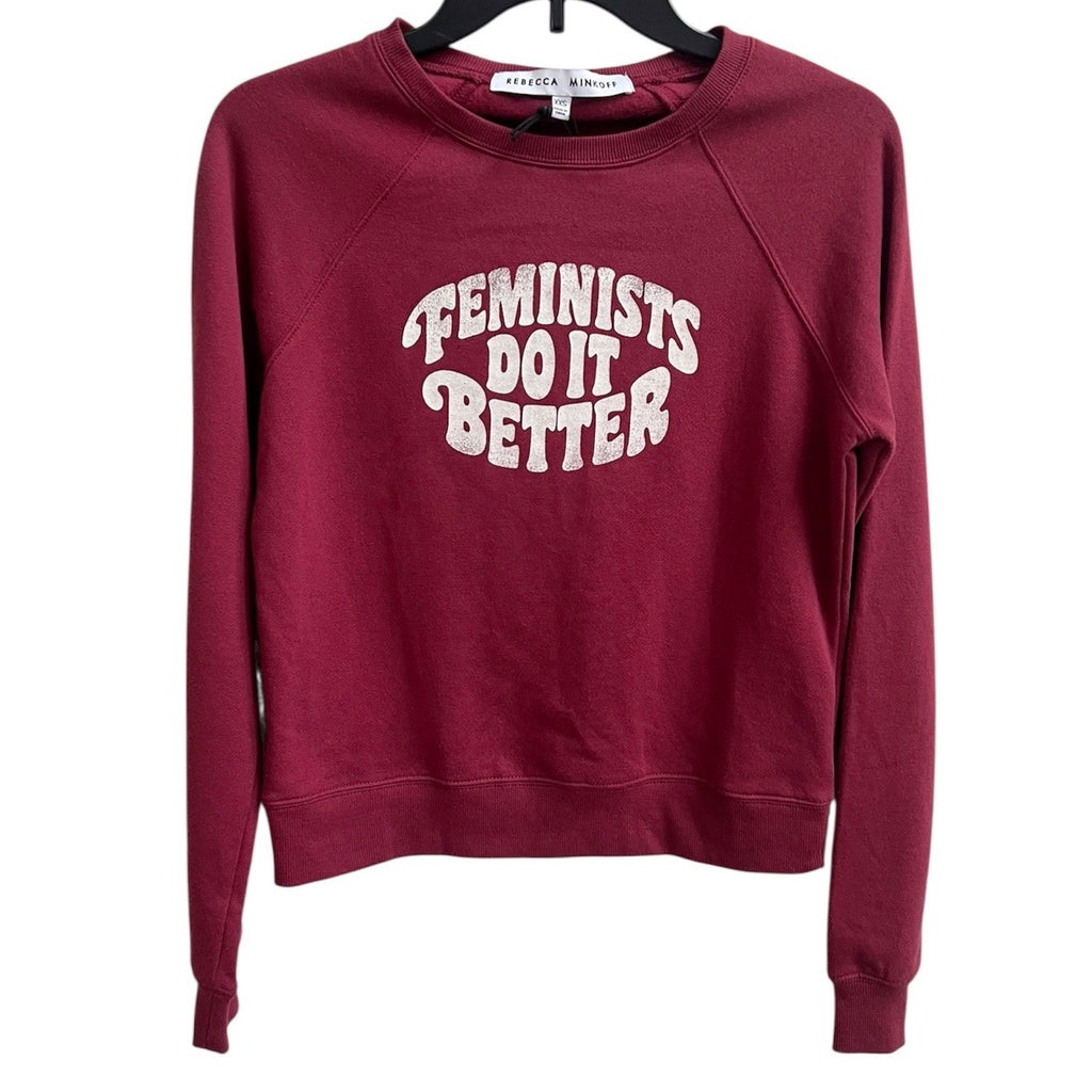 Rebecca Minkoff NWT Sweatshirt Feminist Crew Neck Maroon Sz XXS Long Slv