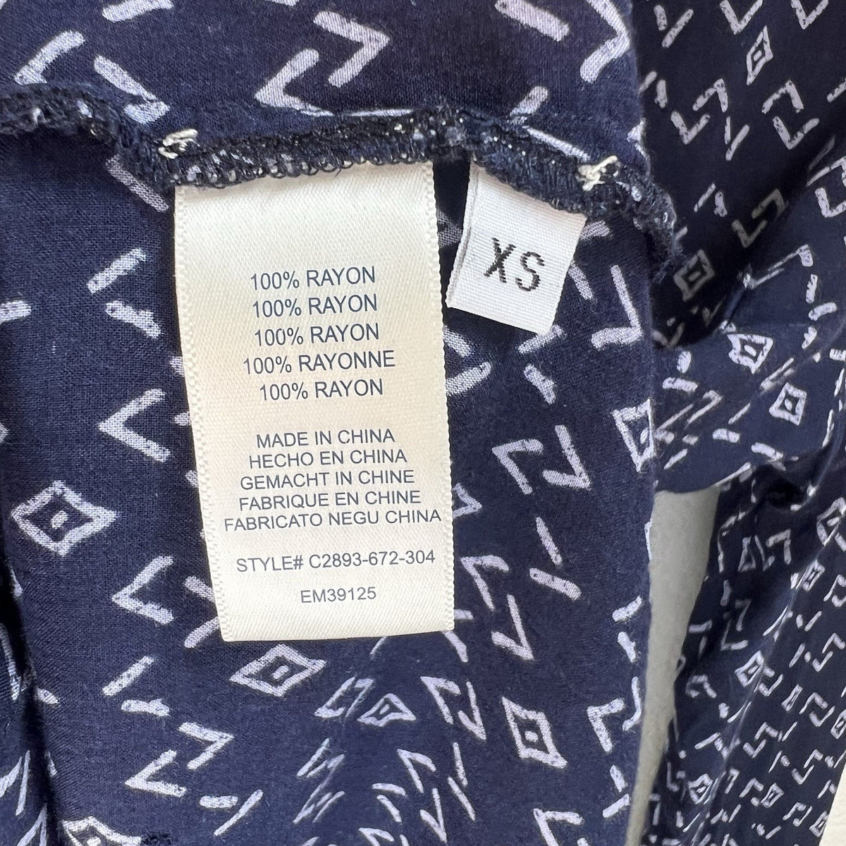 Cloth and Stone Geometric Long Sleeve Sheer Button Down Blouse Navy White XS