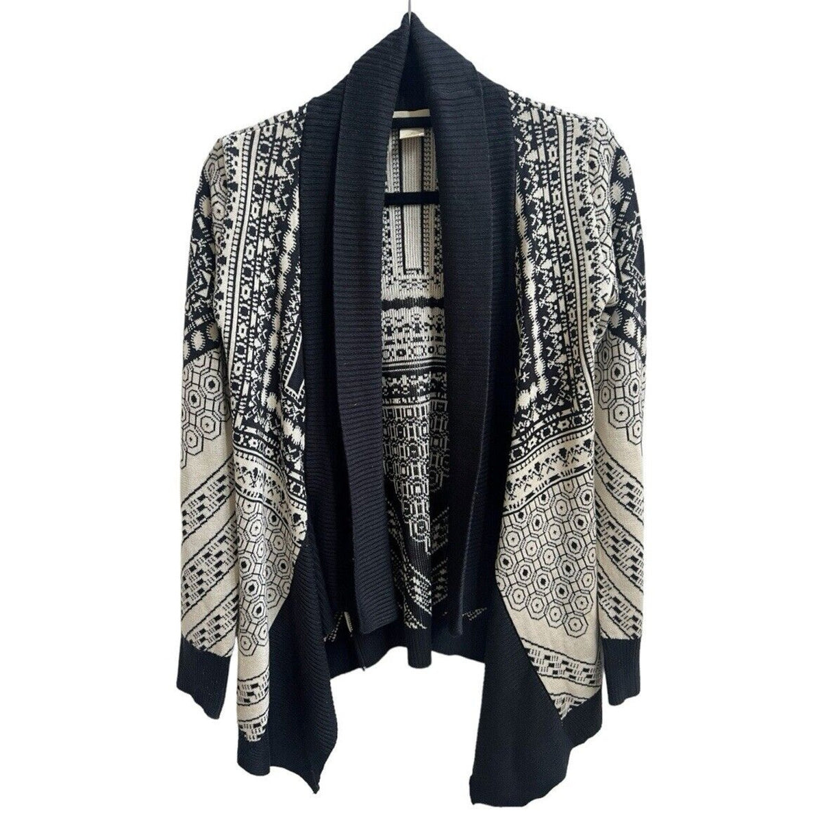 UO Staring at Stars Open Cardigan Sweater XS Black Ivory Aztec Southwestern Boho