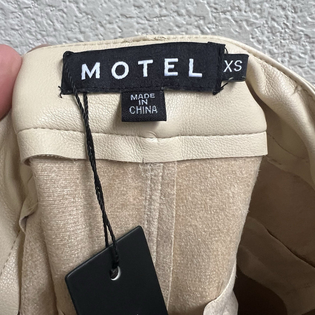 MOTEL ROCKS Centa Trouser Straight Leg Faux Leather PU Vegan Sz XS Beige