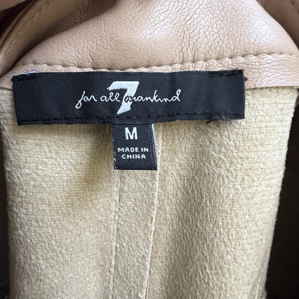 Seven 7 For All Mankind Faux Leather Sz M Pleated Tan High Rise Wide Leg Pants