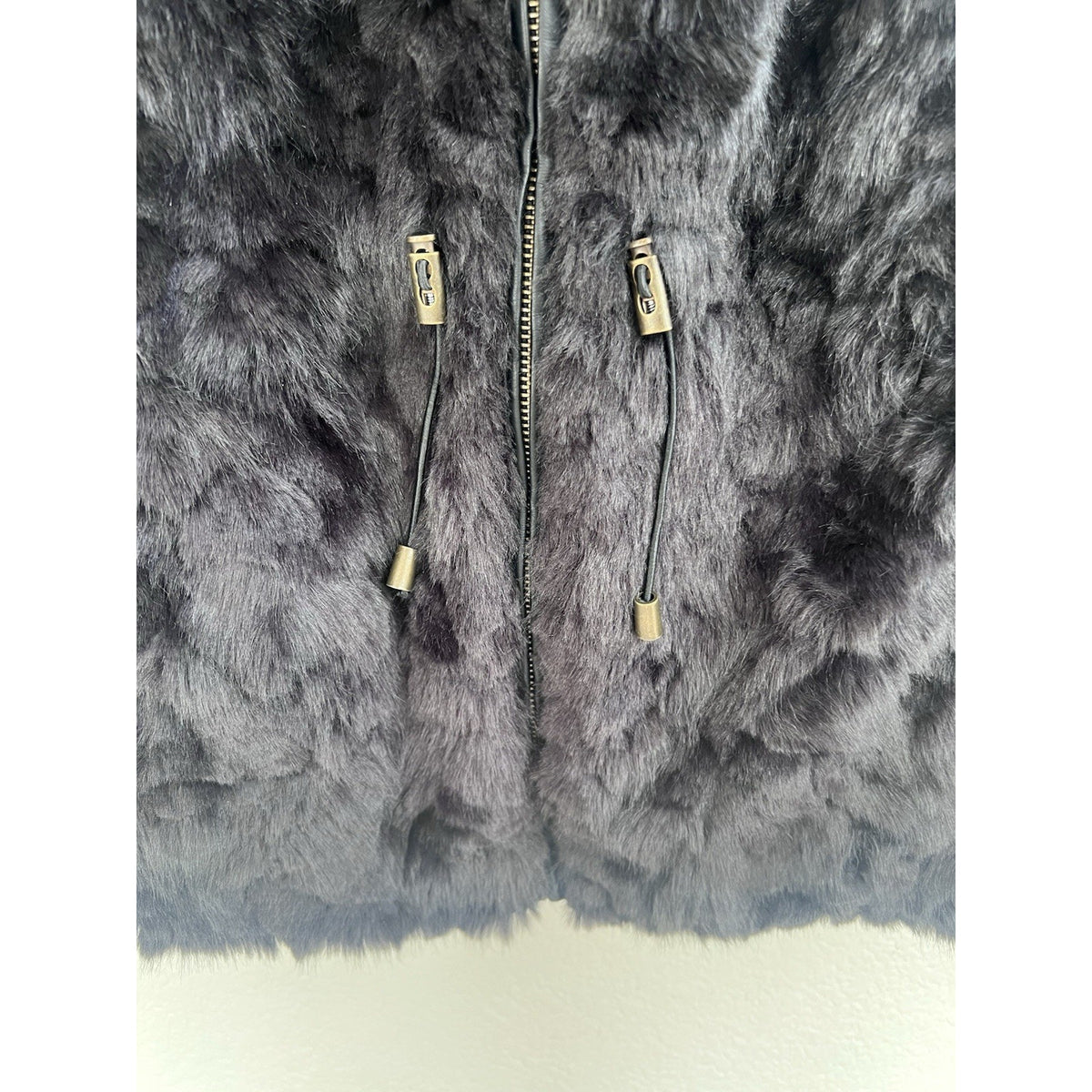 Maurices Black Faux Fur Knit Vest Women XL Zip Front Drawstring Waist