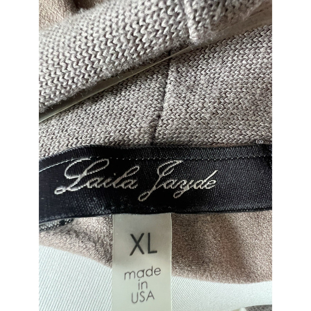Laila Jayde Long Cardigan Sweater Womens Open Front Faux Suede Trim Sz XL Taupe
