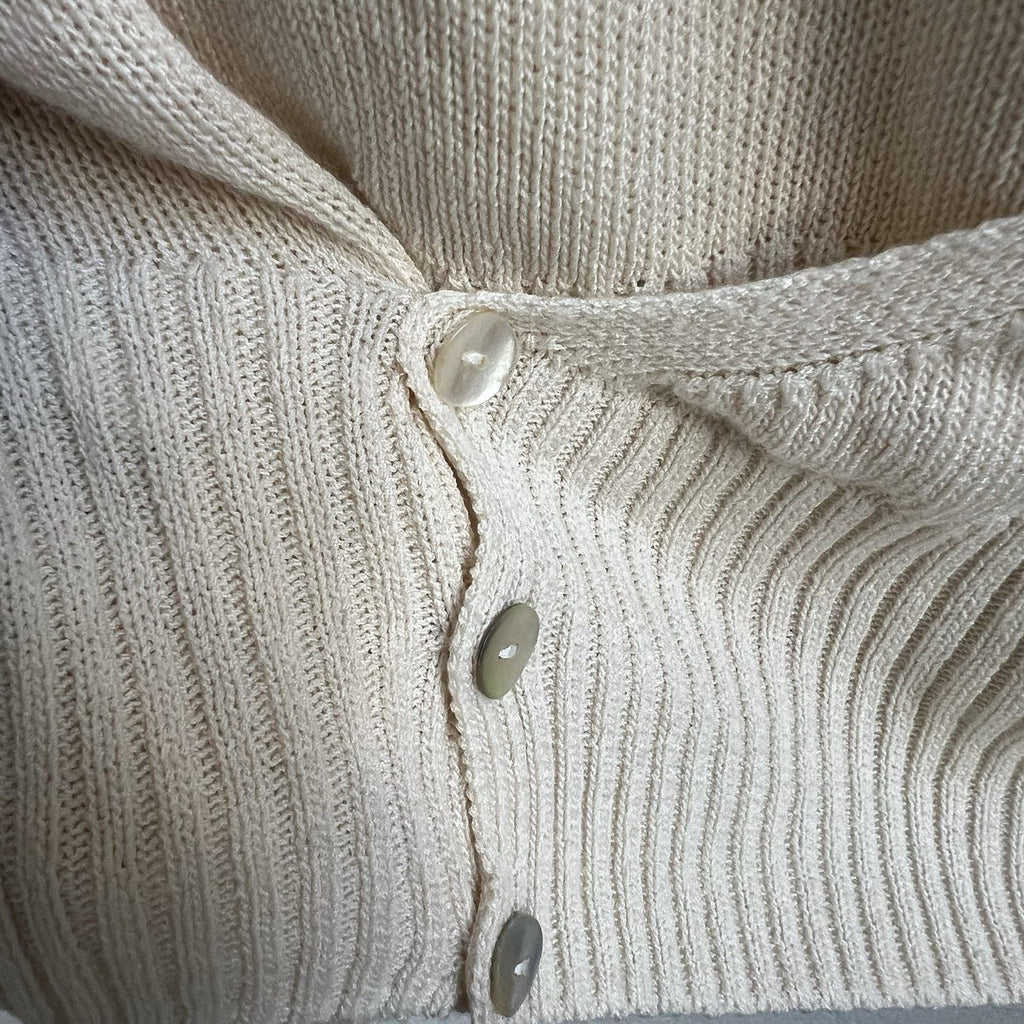 Mango MNG Ivory Cream Cutout Knit Wrap Sweater Top Sz M Long Slv Relaxed Fit
