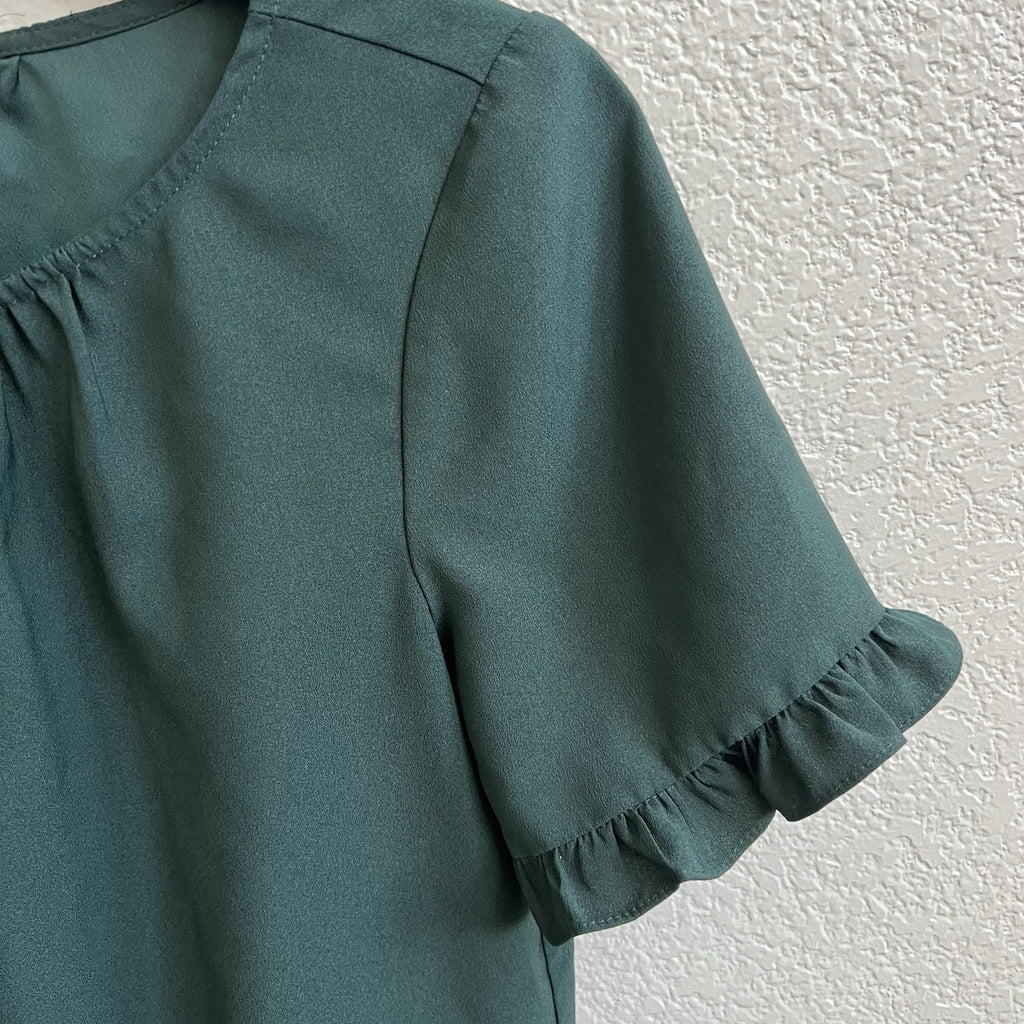 MADEWELL Peplum Blouse Top Smoky Spruce Green XS Ruffle Keyhole Short Slv Casual