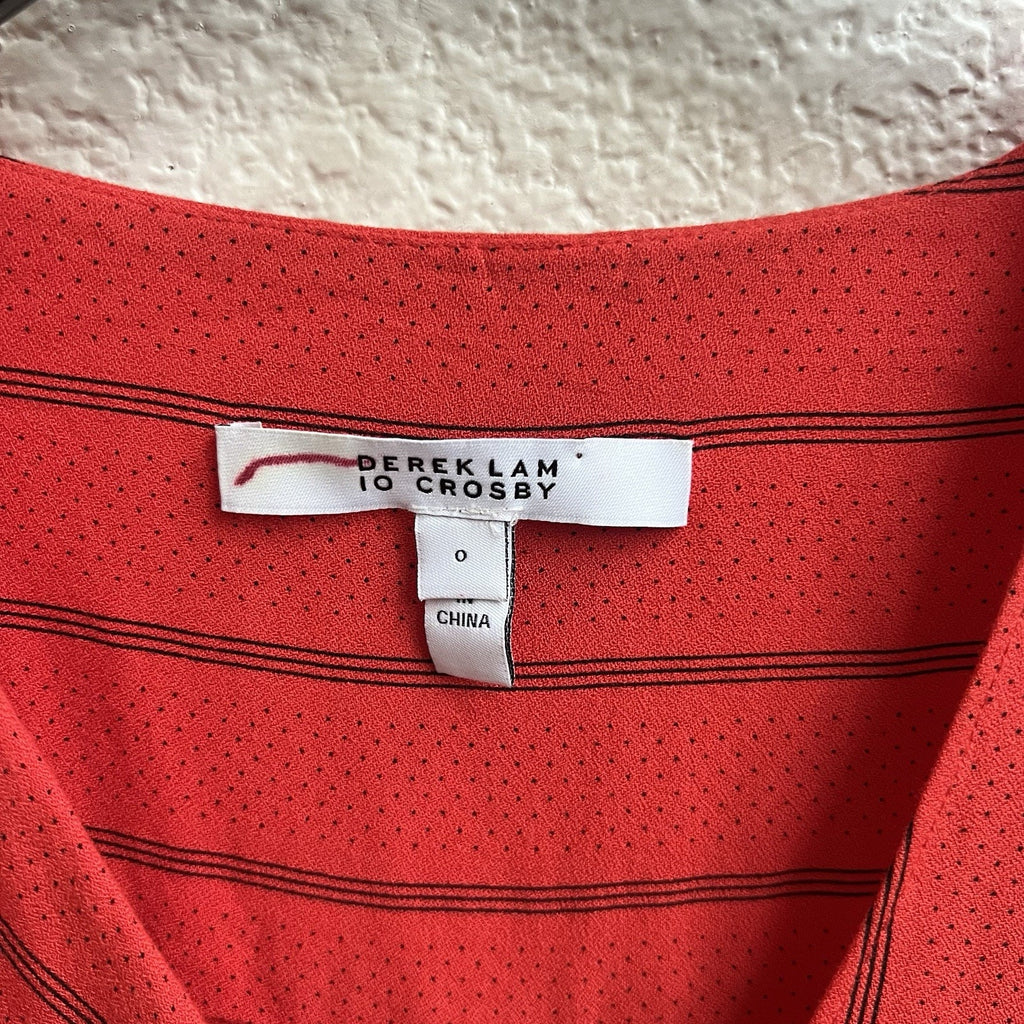 Derek Lam 10 Crosby Top 0 Striped V-Neck Ruffle Trim Long Slv Blouse Oversized