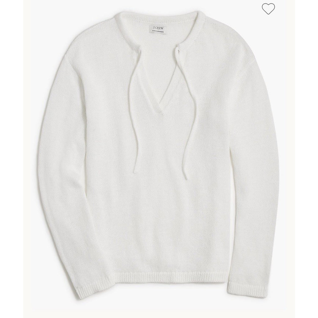 J. Crew Open Knit Sweater Plus Sz 2X Linen Blend Tie Neck White Beach Swim BQ688
