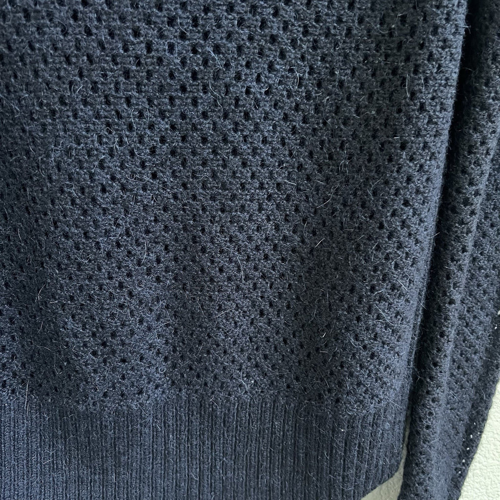 Club Monaco Womens Open Knit Sweater Navy Blue Sz L Wool Alpaca Blend