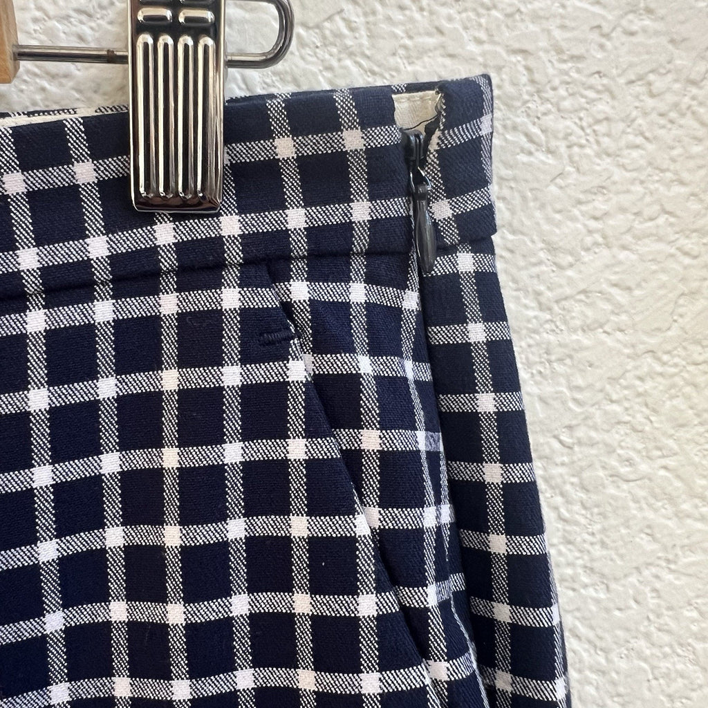 J. Crew Martie Cropped Pants Women Sz 8 Navy Blue Gingham Side Zip Preppy