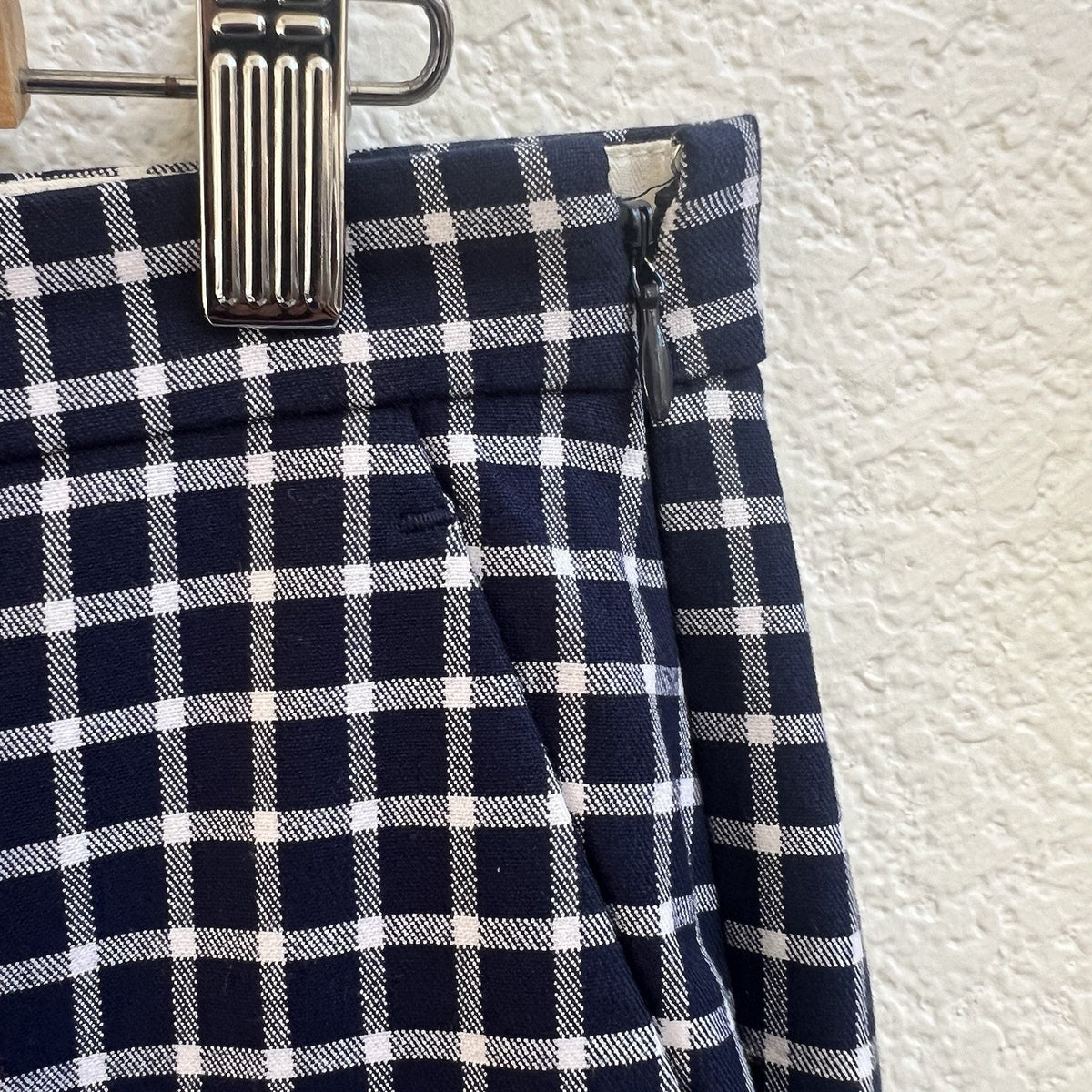 J. Crew Martie Cropped Pants Women Sz 8 Navy Blue Gingham Side Zip Preppy