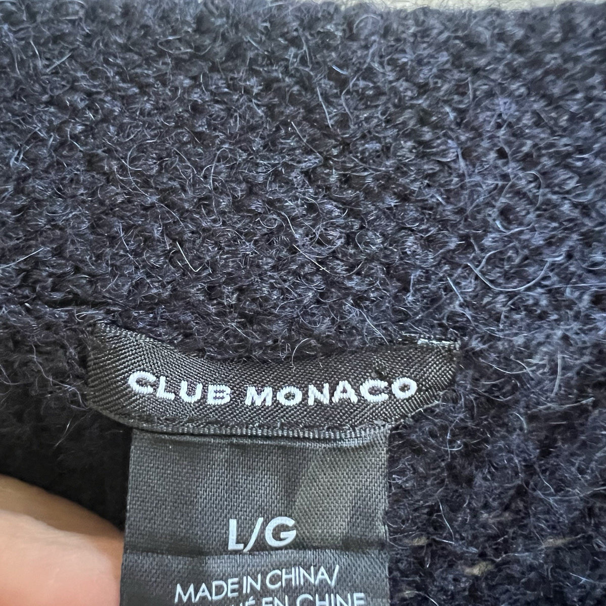 Club Monaco Womens Open Knit Sweater Navy Blue Sz L Wool Alpaca Blend