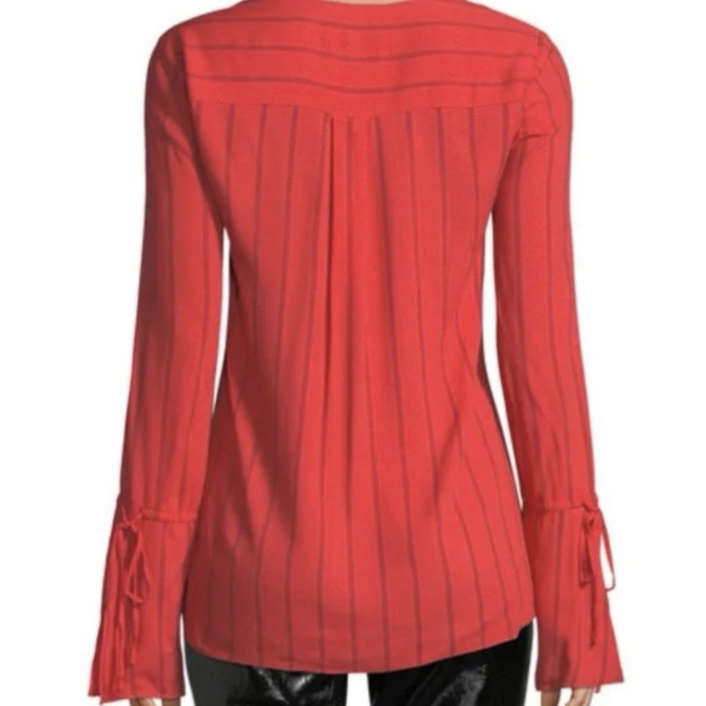 Derek Lam 10 Crosby Top 0 Striped V-Neck Ruffle Trim Long Slv Blouse Oversized