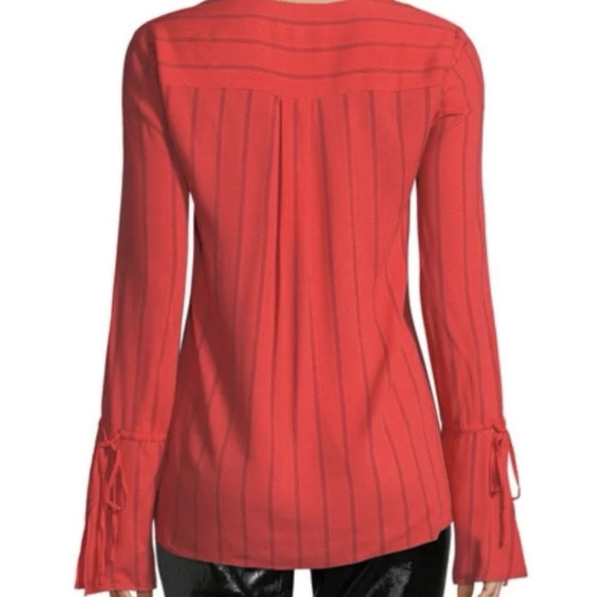Derek Lam 10 Crosby Top 0 Striped V-Neck Ruffle Trim Long Slv Blouse Oversized
