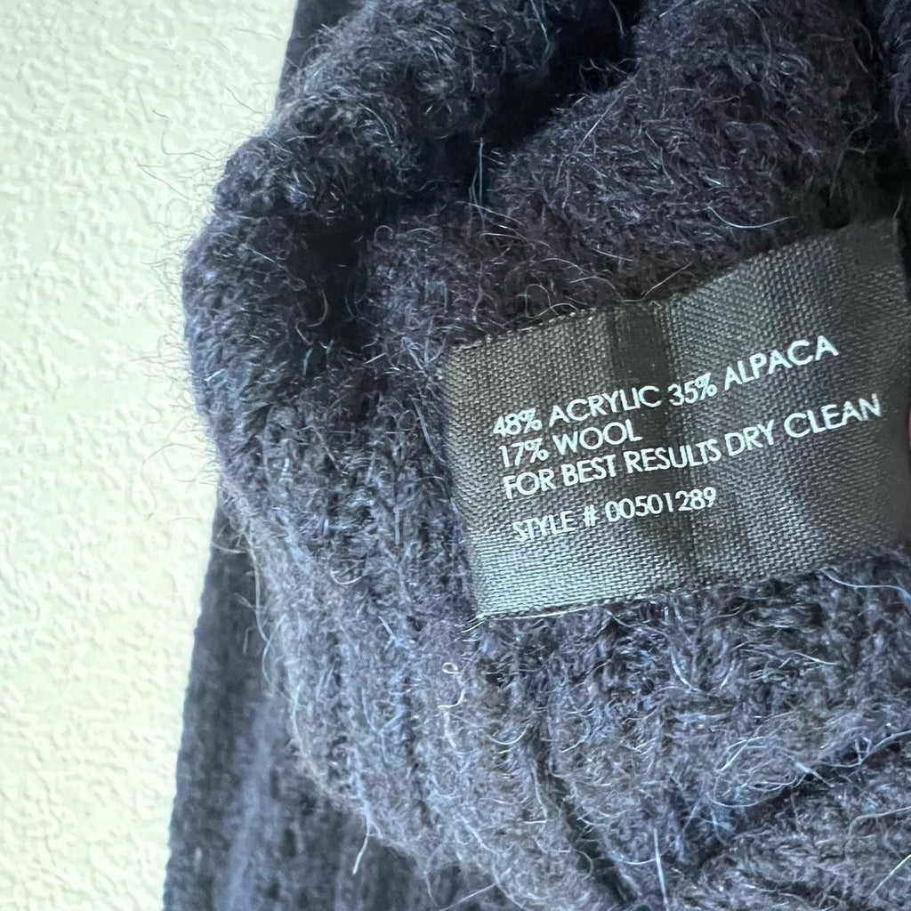 Club Monaco Womens Open Knit Sweater Navy Blue Sz L Wool Alpaca Blend