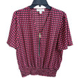 Michael Kors Women's Blouse Geometric Short Sleeves V-Neck Top Sz M Zipper