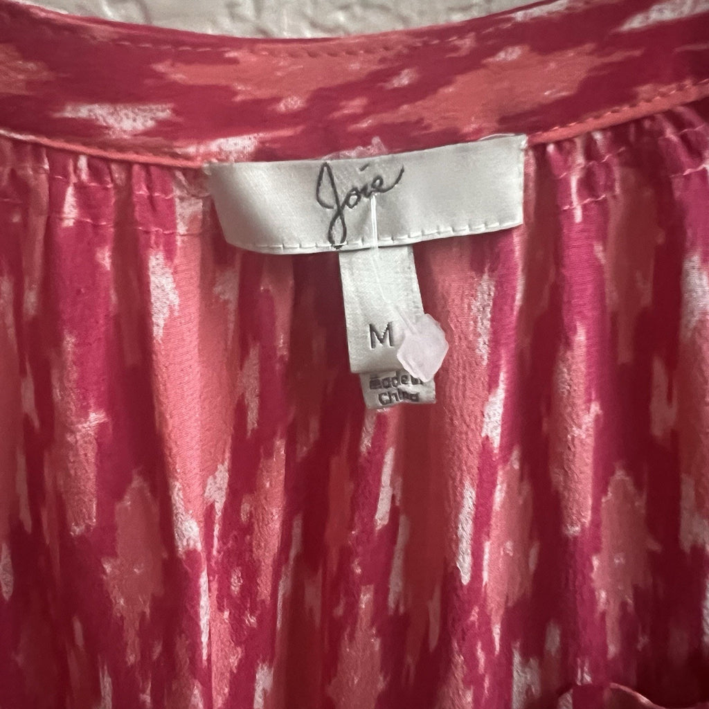 Joie Addie B Blouse Spiced Coral 100% Silk Top 3/4 Slv Oversized Sz M