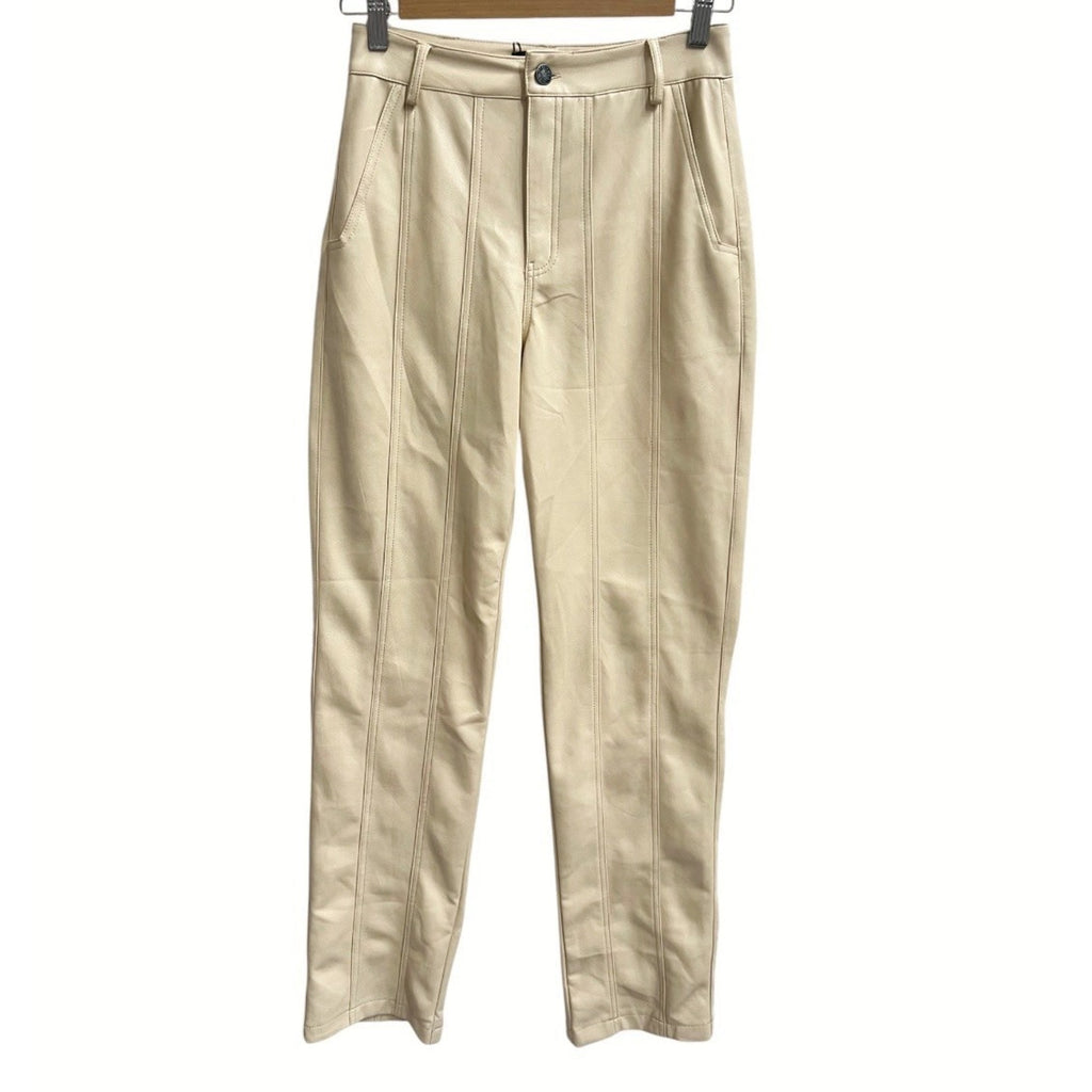 MOTEL ROCKS Centa Trouser Straight Leg Faux Leather PU Vegan Sz XS Beige