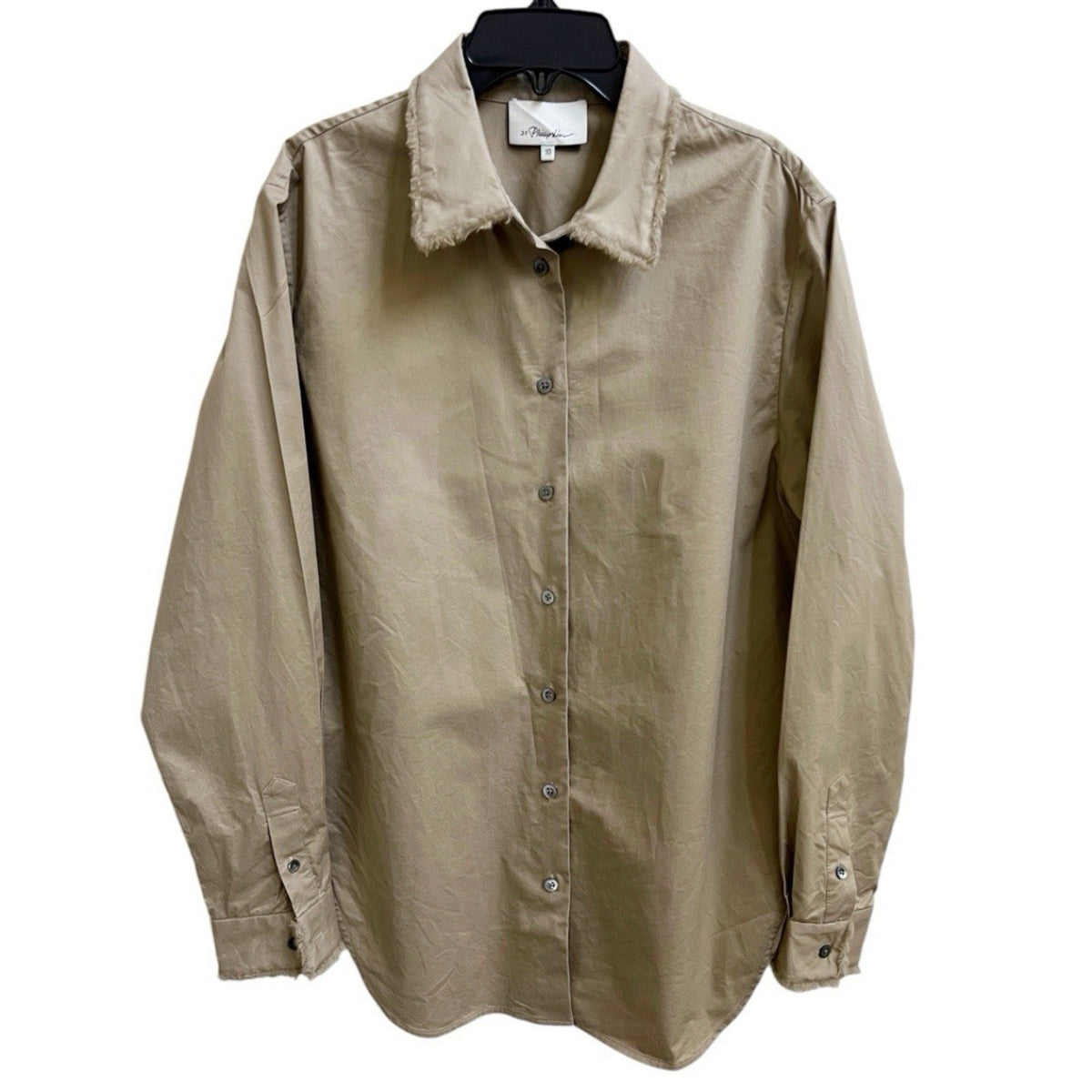 3.1 Phillip Lim Button Down Shirt Top Khaki Long Slv Faux Fur Trim Sz 10 Utility