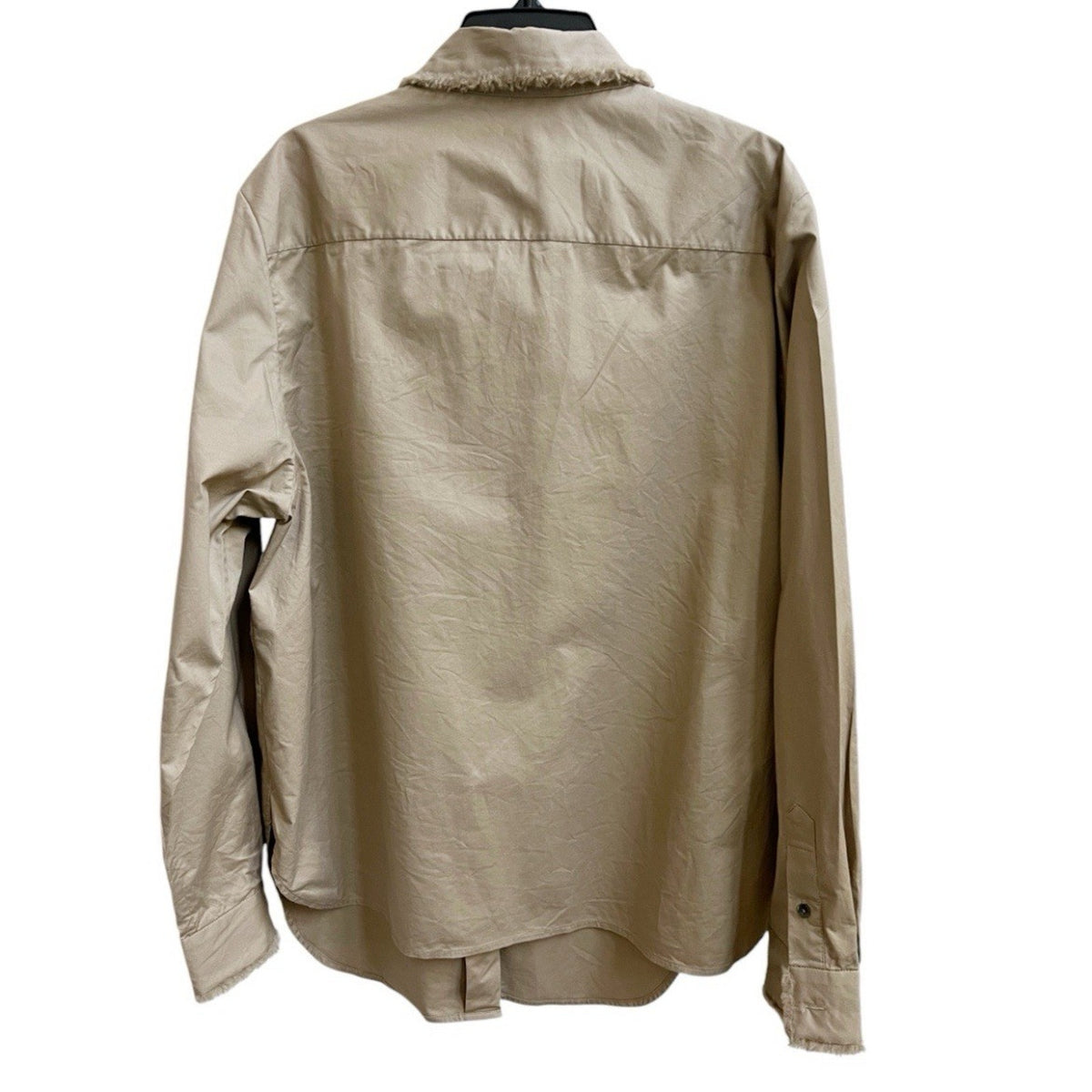 3.1 Phillip Lim Button Down Shirt Top Khaki Long Slv Faux Fur Trim Sz 10 Utility