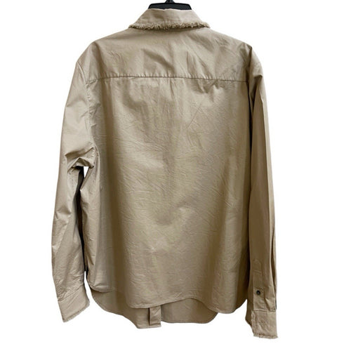 3.1 Phillip Lim Button Down Shirt Top Khaki Long Slv Faux Fur Trim Sz 10 Utility