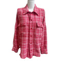 ZARA Red Pink Plaid Tweed Oversized Shacket Snap Button Down Jacket Raw Hem Sz S