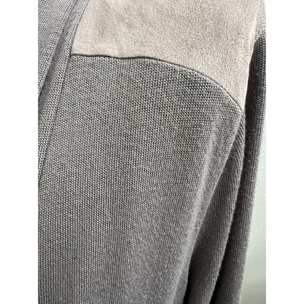 Laila Jayde Long Cardigan Sweater Womens Open Front Faux Suede Trim Sz XL Taupe