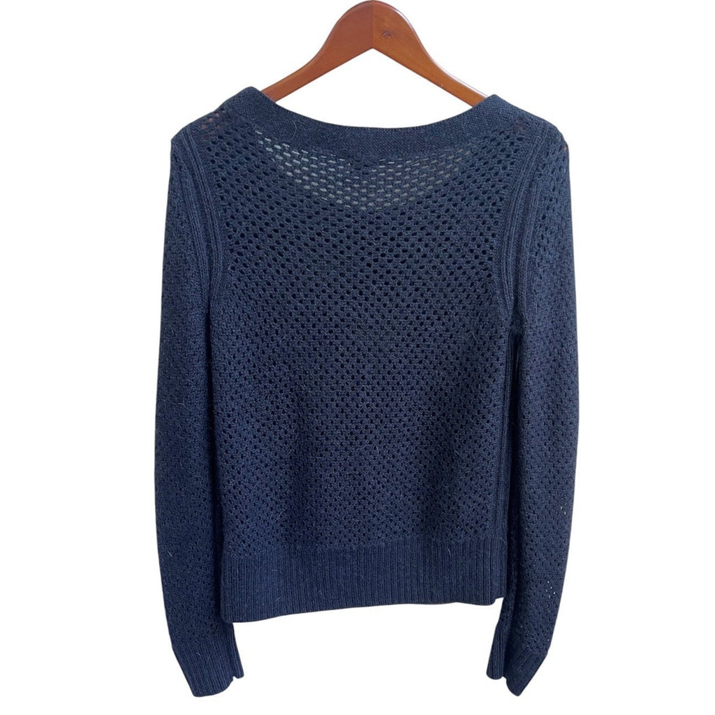 Club Monaco Womens Open Knit Sweater Navy Blue Sz L Wool Alpaca Blend