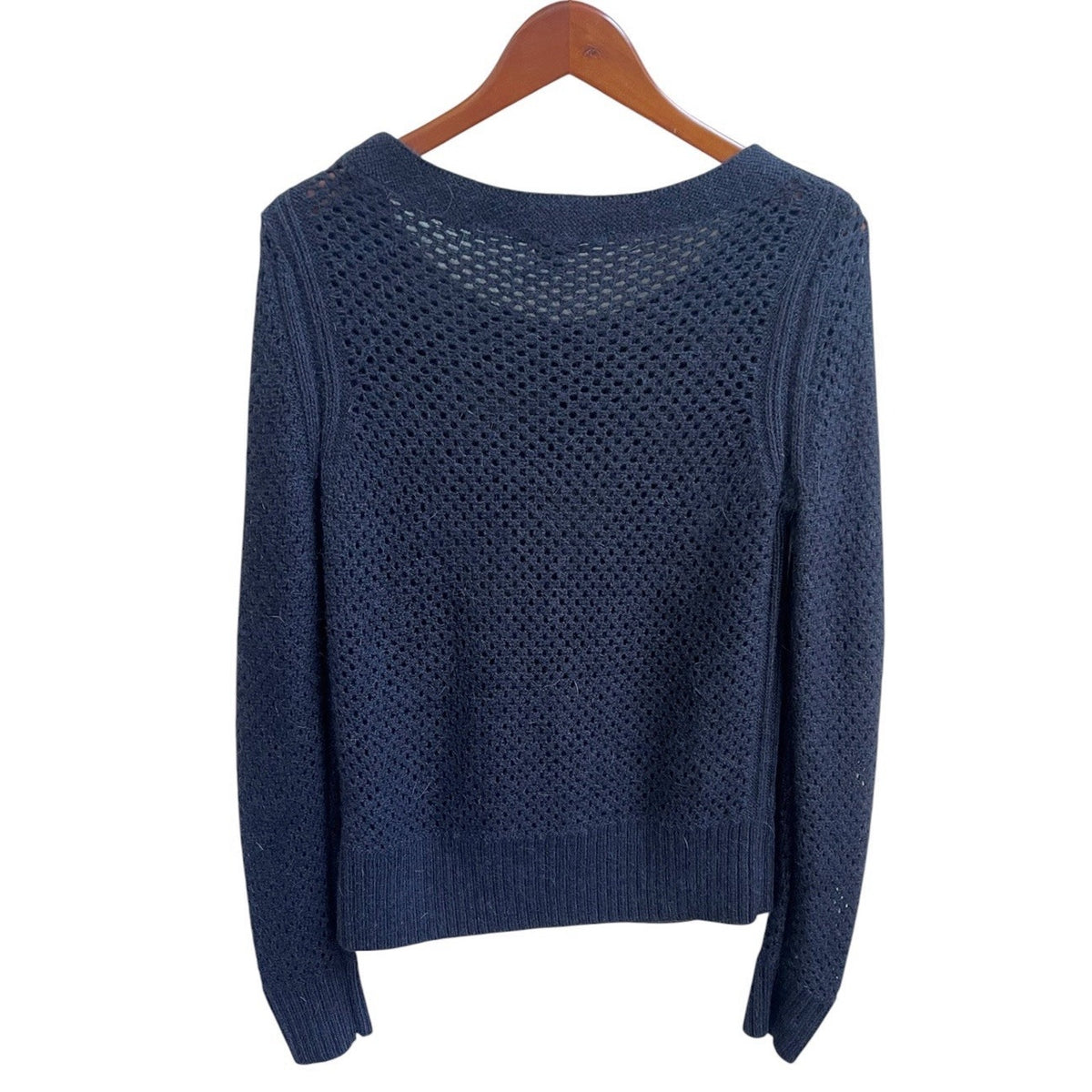 Club Monaco Womens Open Knit Sweater Navy Blue Sz L Wool Alpaca Blend