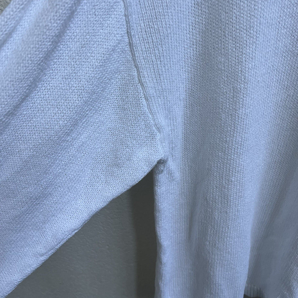 J. Crew Open Knit Sweater Plus Sz 2X Linen Blend Tie Neck White Beach Swim BQ688