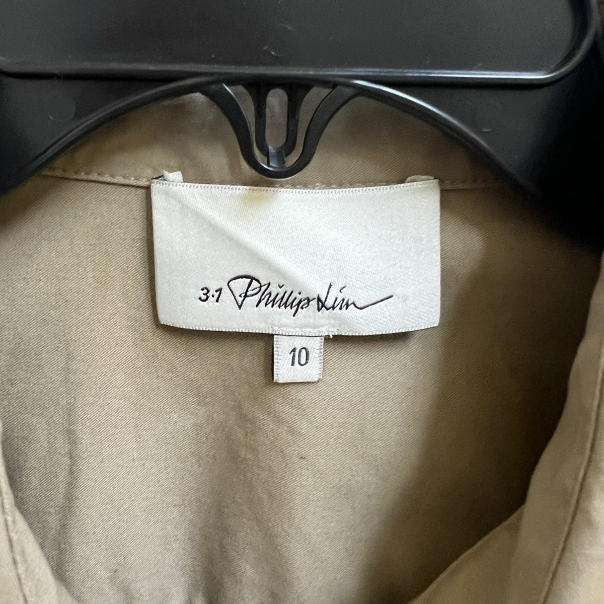 3.1 Phillip Lim Button Down Shirt Top Khaki Long Slv Faux Fur Trim Sz 10 Utility