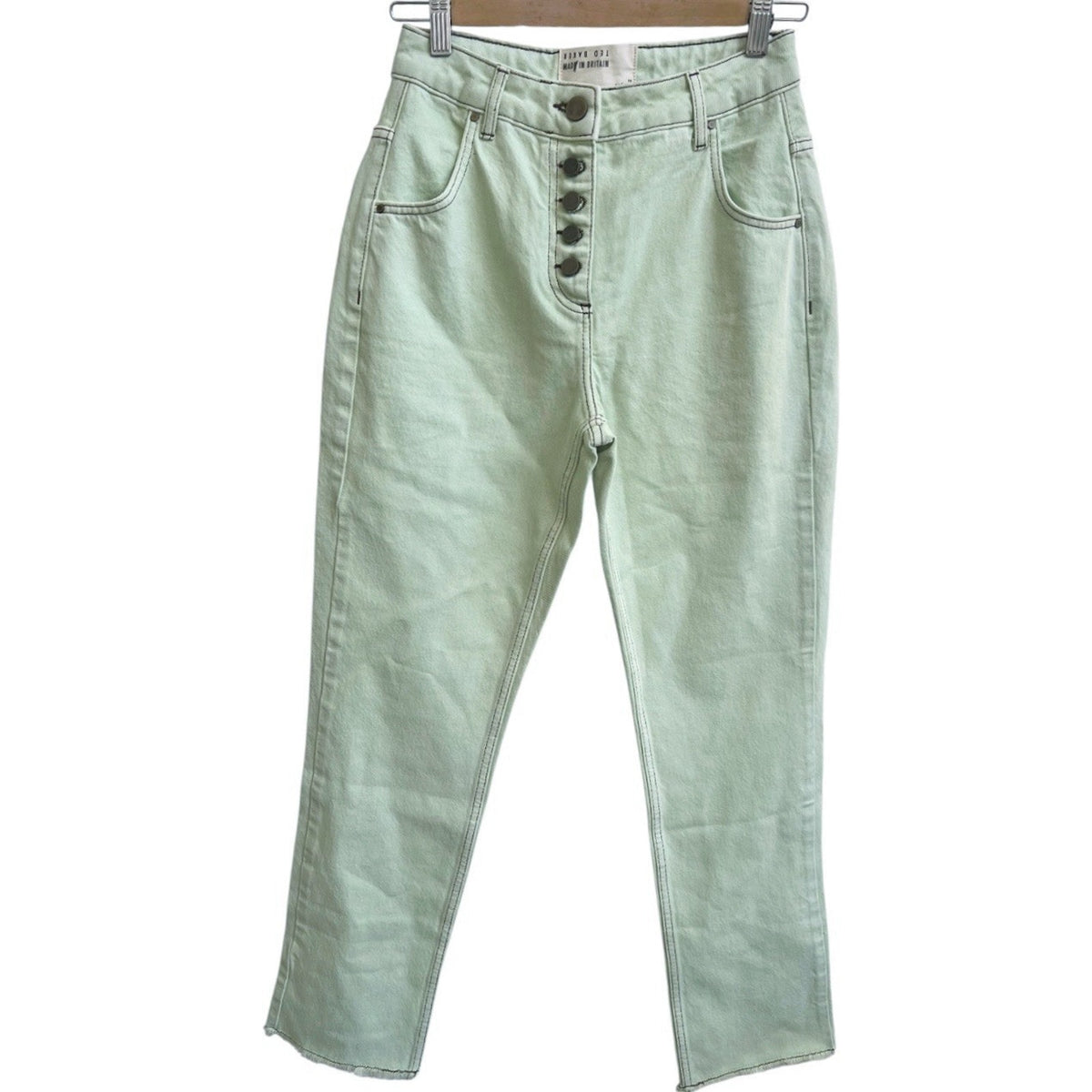 TED BAKER NWT Zahhra Sz 26 High Rise Straight Ankle Mint Green Jeans Buttons