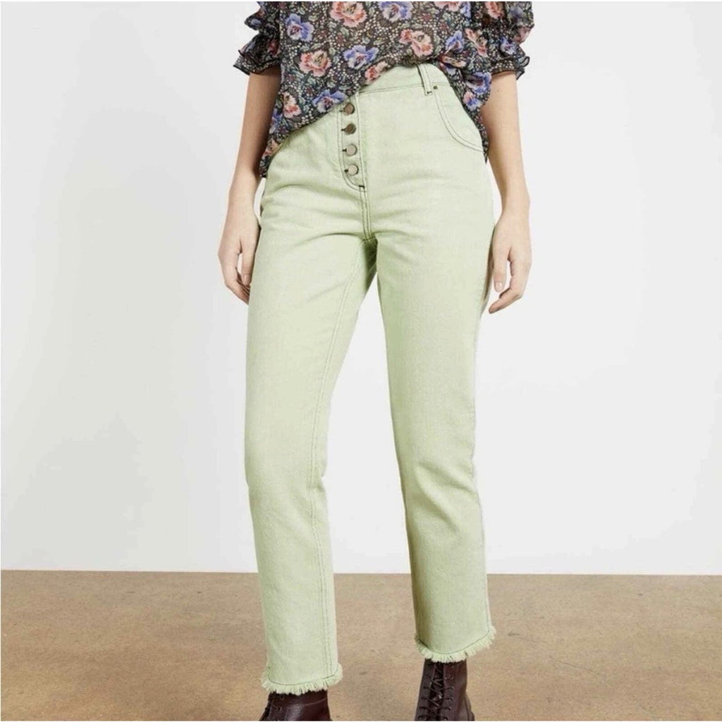 TED BAKER NWT Zahhra Sz 26 High Rise Straight Ankle Mint Green Jeans Buttons
