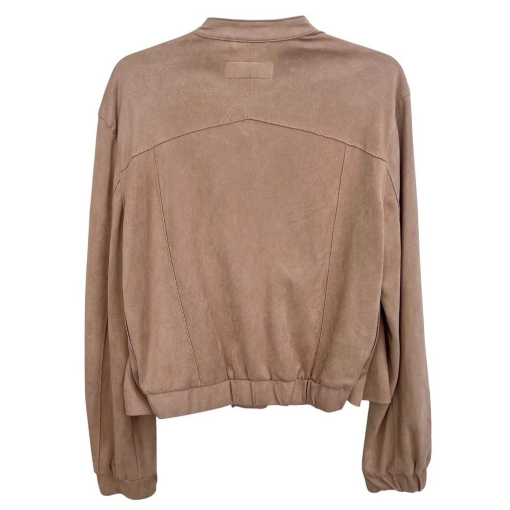 BlankNYC Short Moto Jacket Tan Faux Suede Leather Sz S Zipper Casual