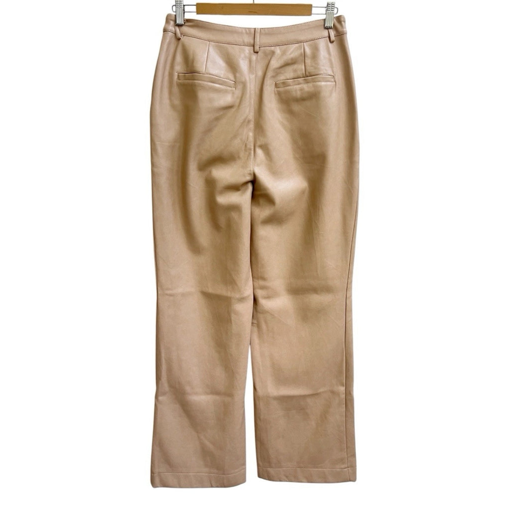 Seven 7 For All Mankind Faux Leather Sz M Pleated Tan High Rise Wide Leg Pants