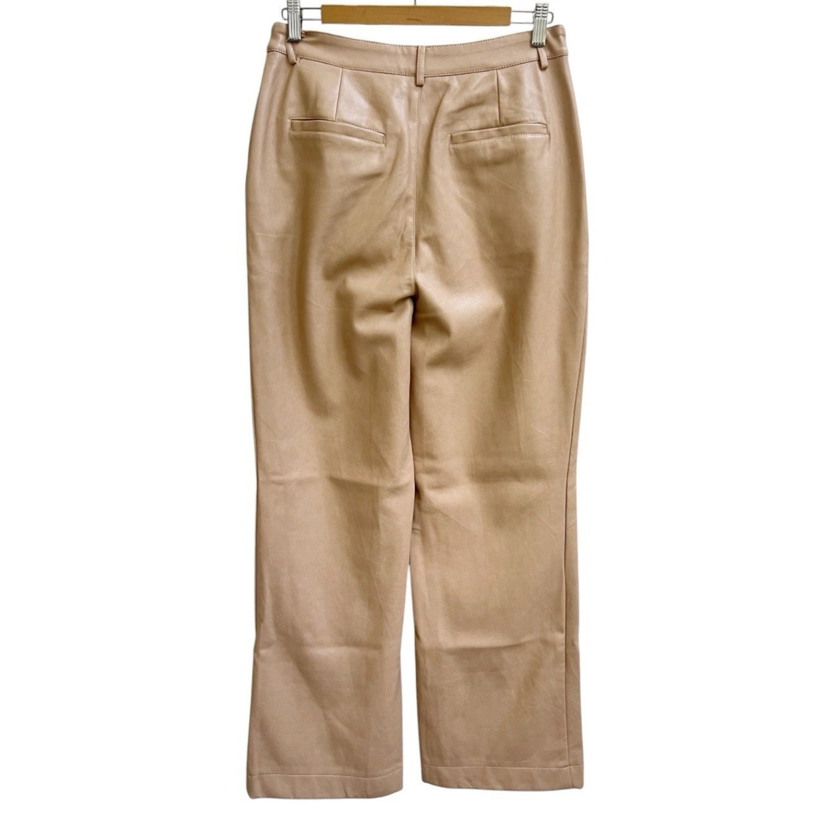 Seven 7 For All Mankind Faux Leather Sz M Pleated Tan High Rise Wide Leg Pants