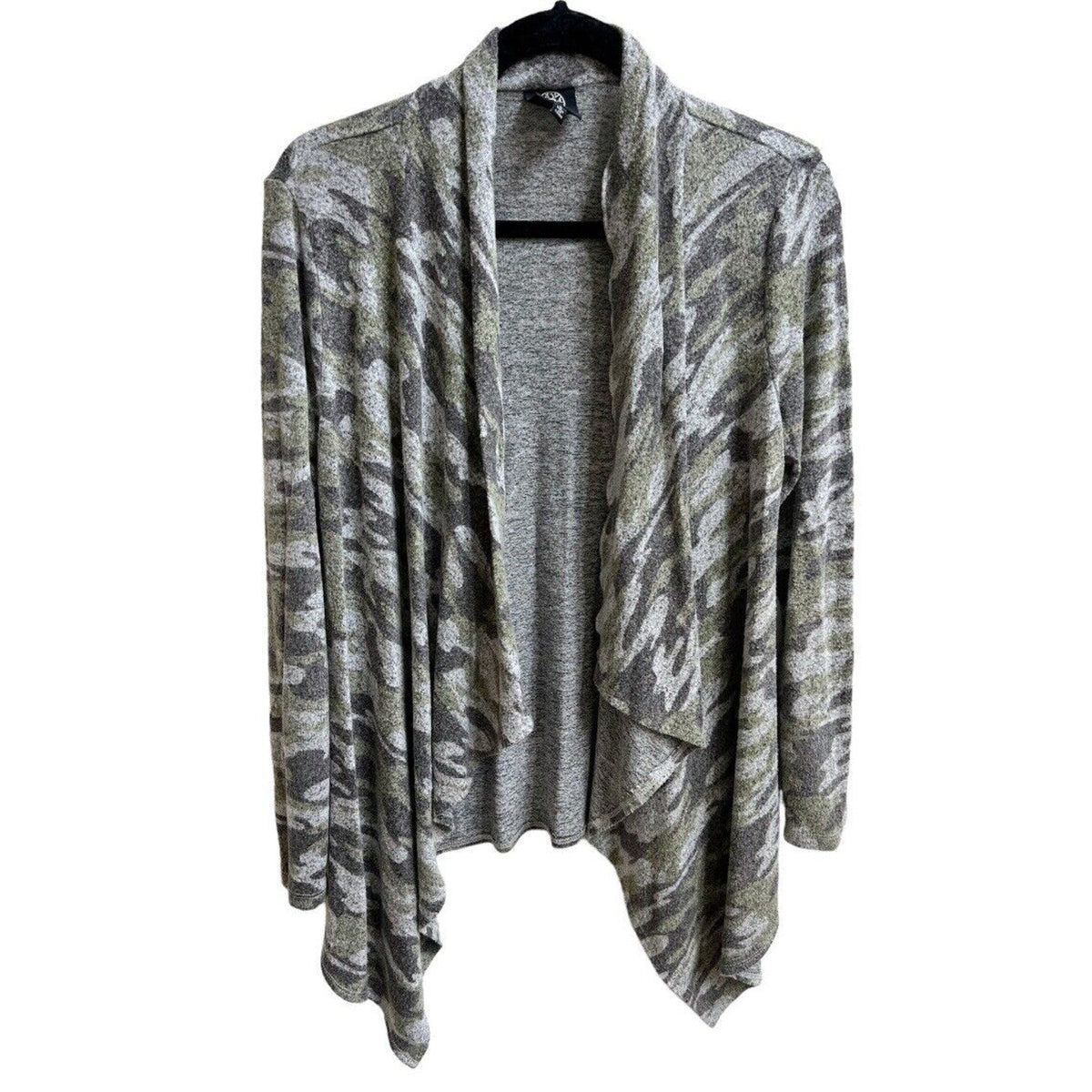 BOBEAU Camouflage Camo Open Draped Soft Slub Knit Cardigan Green Gray Sz S