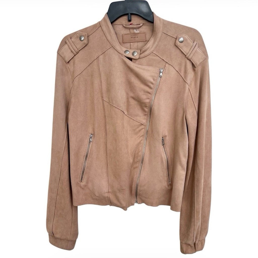BlankNYC Short Moto Jacket Tan Faux Suede Leather Sz S Zipper Casual