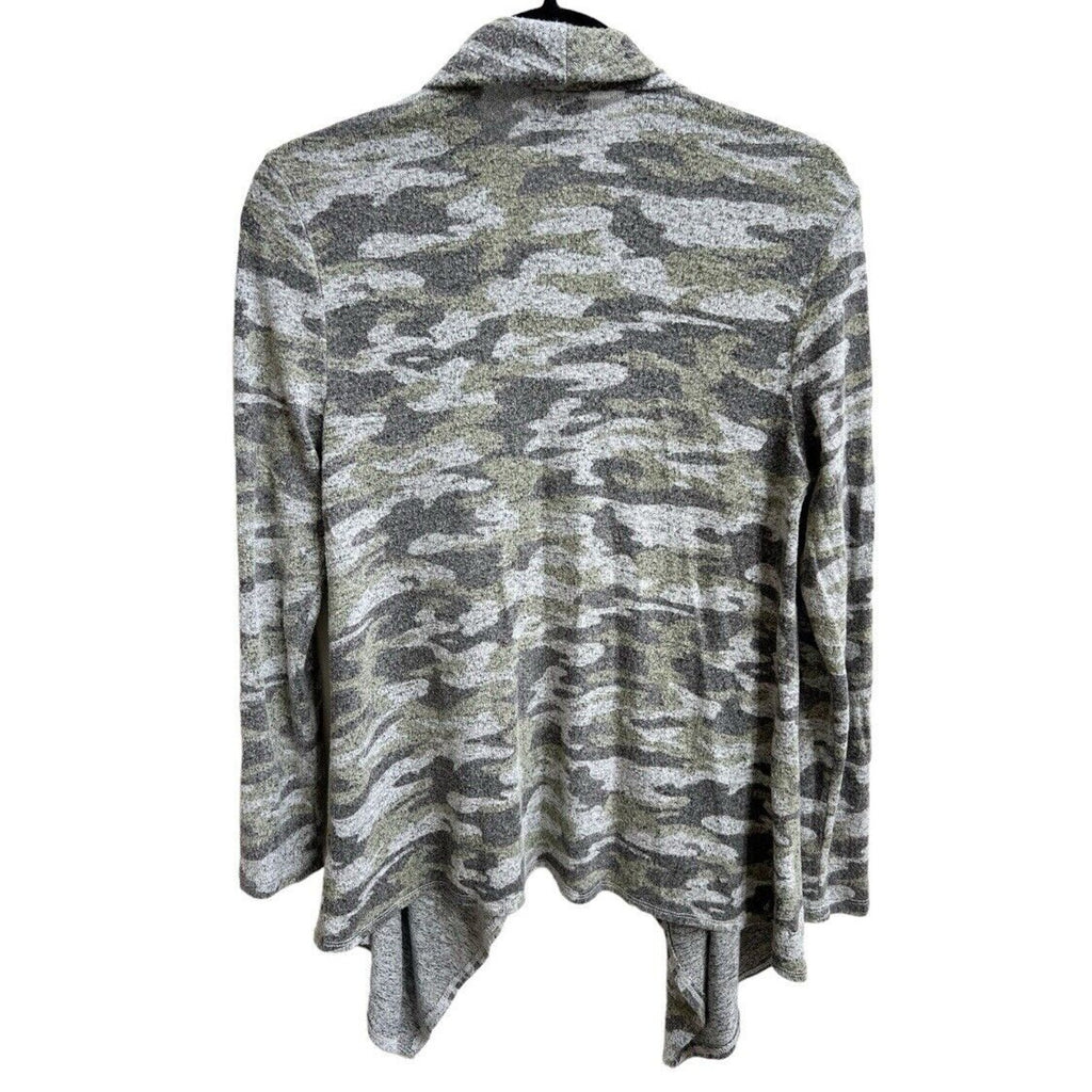 BOBEAU Camouflage Camo Open Draped Soft Slub Knit Cardigan Green Gray Sz S