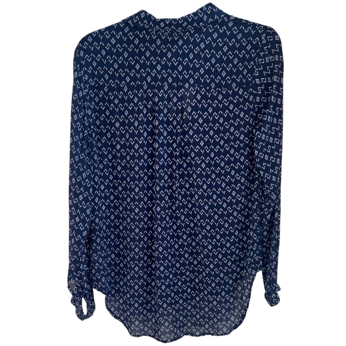 Cloth and Stone Geometric Long Sleeve Sheer Button Down Blouse Navy White XS