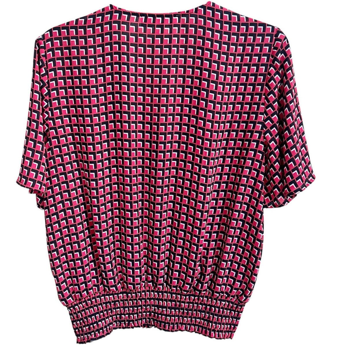 Michael Kors Women's Blouse Geometric Short Sleeves V-Neck Top Sz M Zipper
