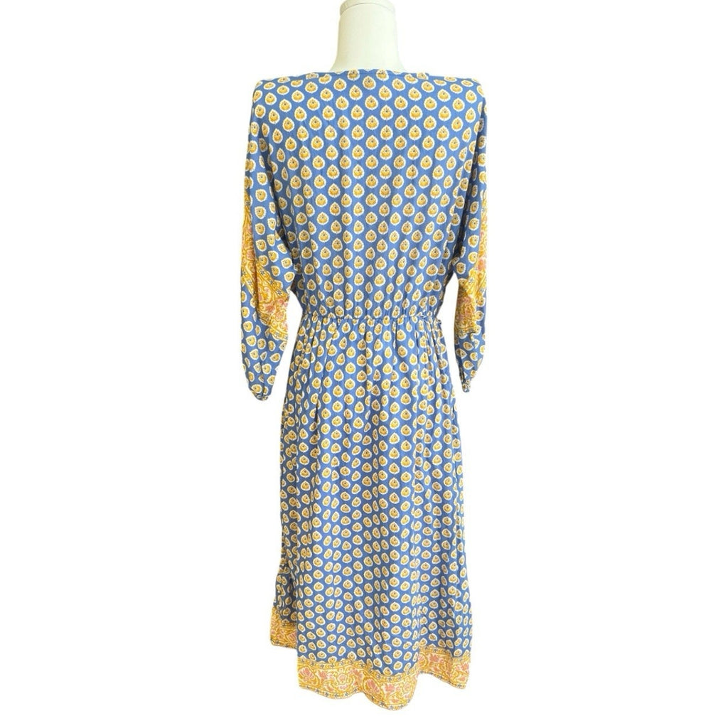 J. Crew Womens Midi Dress 3/4 Slv V Neck Cotton Sz XS "No Belt" Casual Peasant