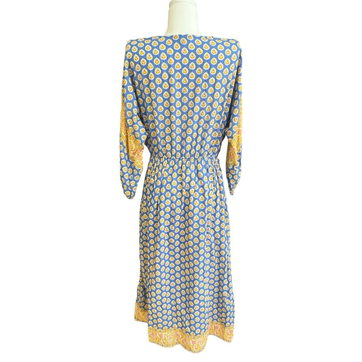 J. Crew Womens Midi Dress 3/4 Slv V Neck Cotton Sz XS "No Belt" Casual Peasant